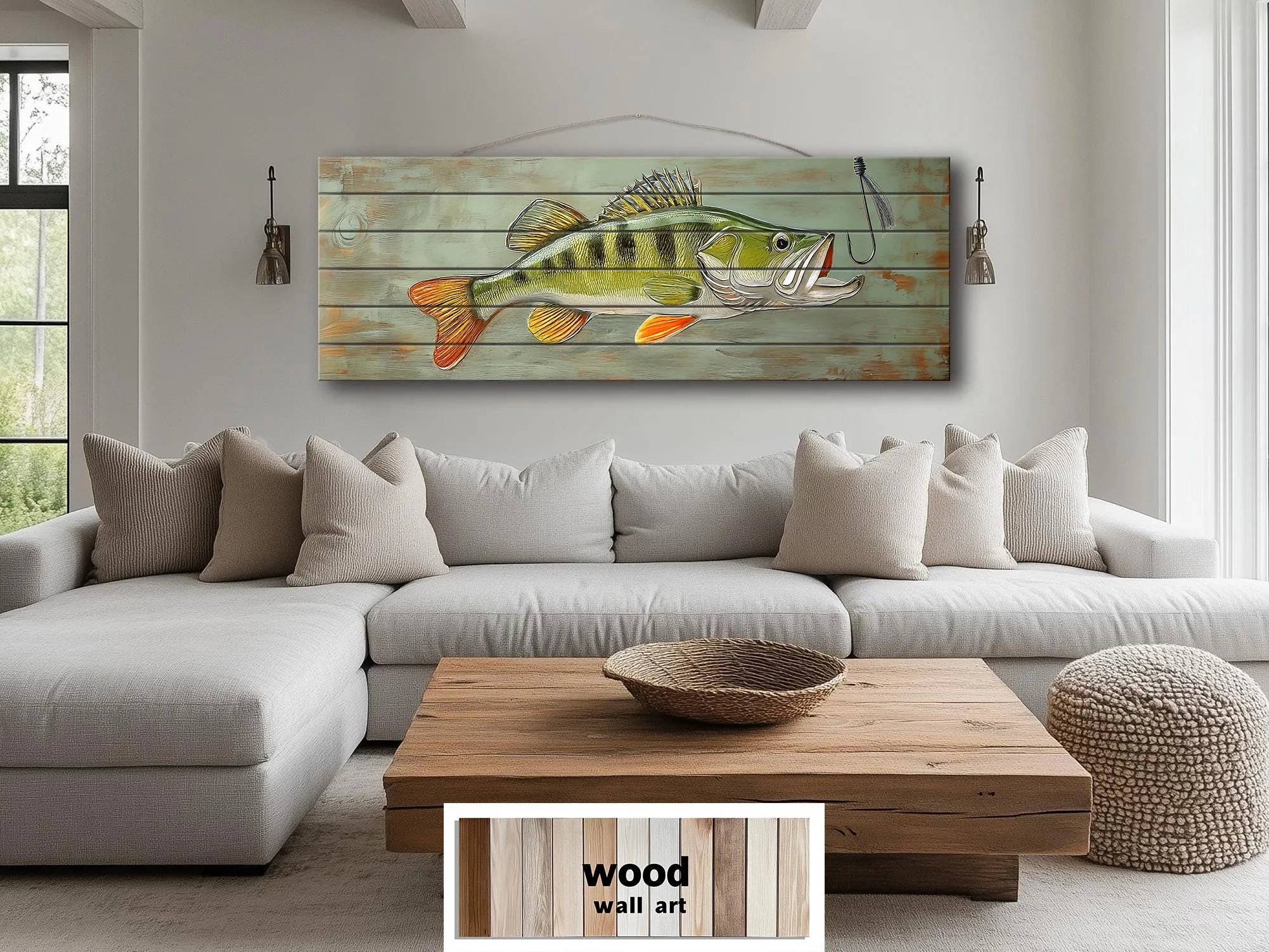 Walleye Fish Long Horizontal Real Wood Wall Art For Fishing Cabin Decor