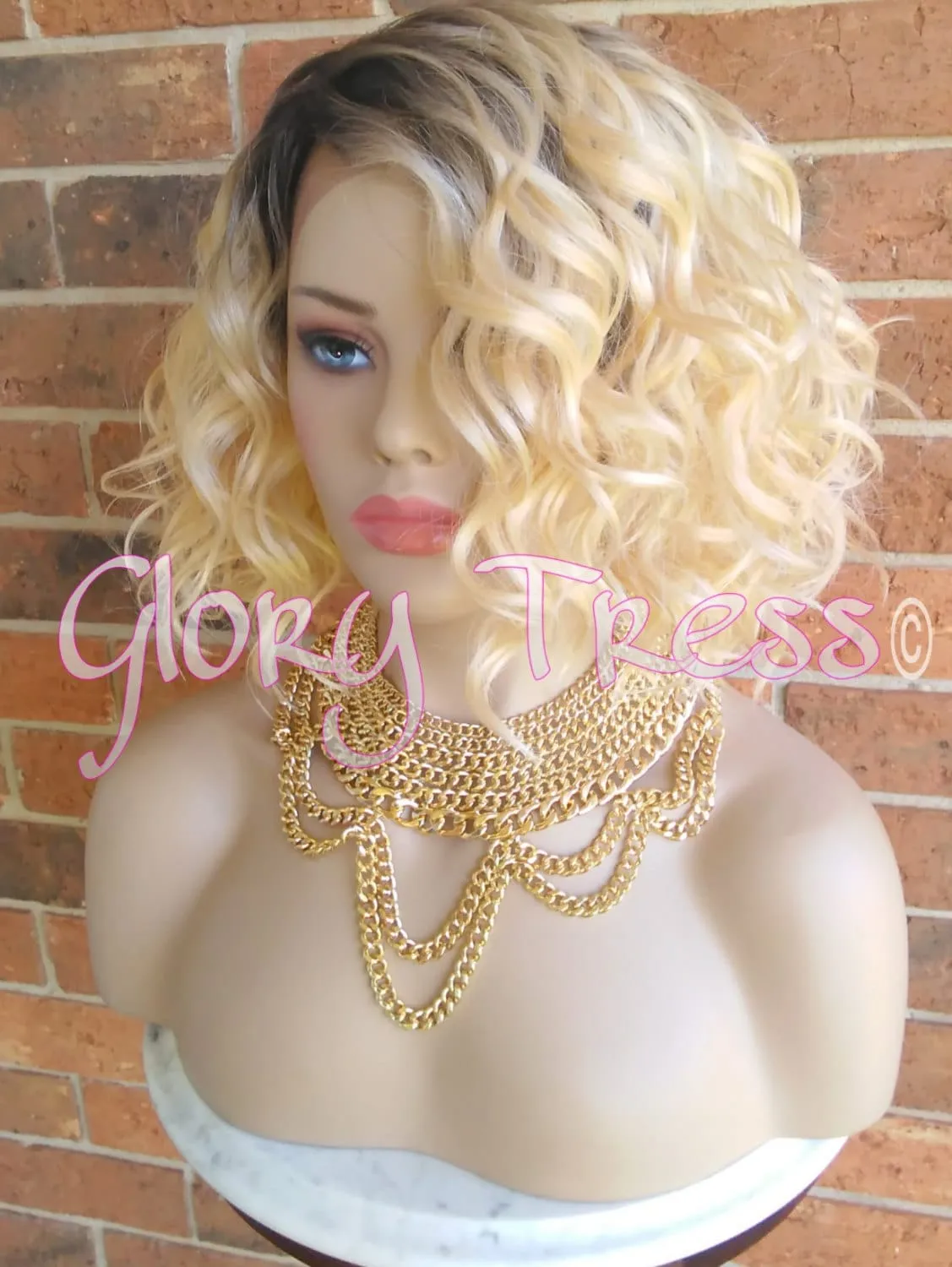 Wavy Bob Lace Front Wig, 100% Human Hair Blend, Ombre 613 Blonde // DELIGHT ( Free Shipping)