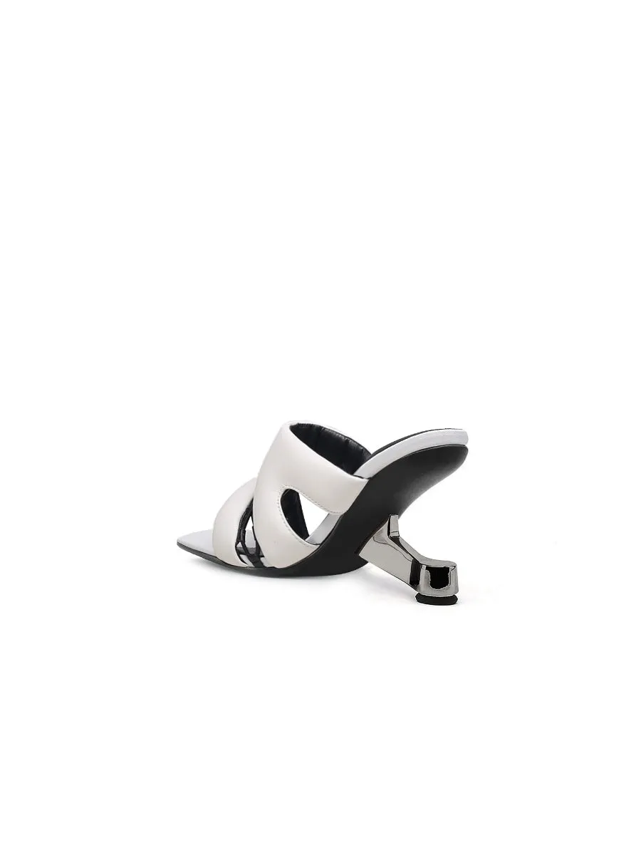 White Croissant Leather Slide
