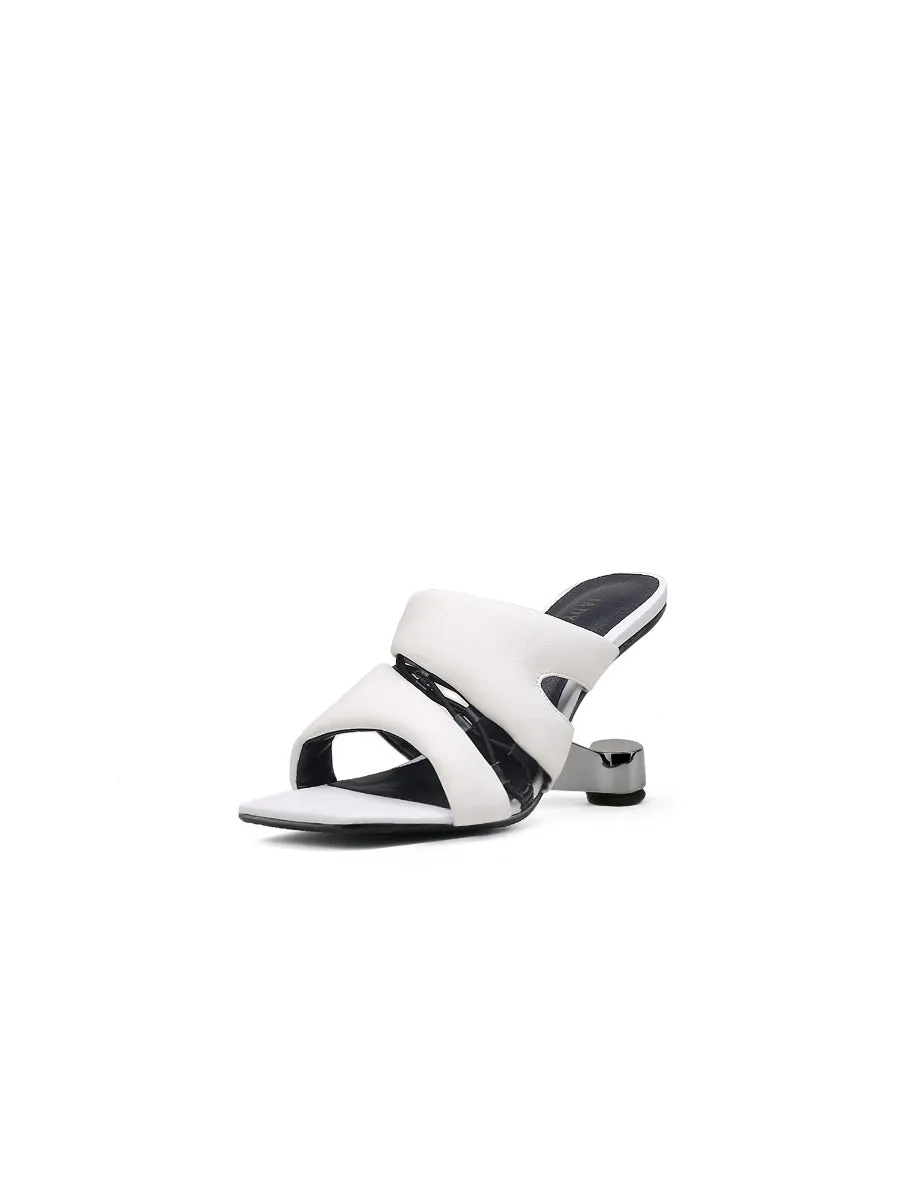 White Croissant Leather Slide