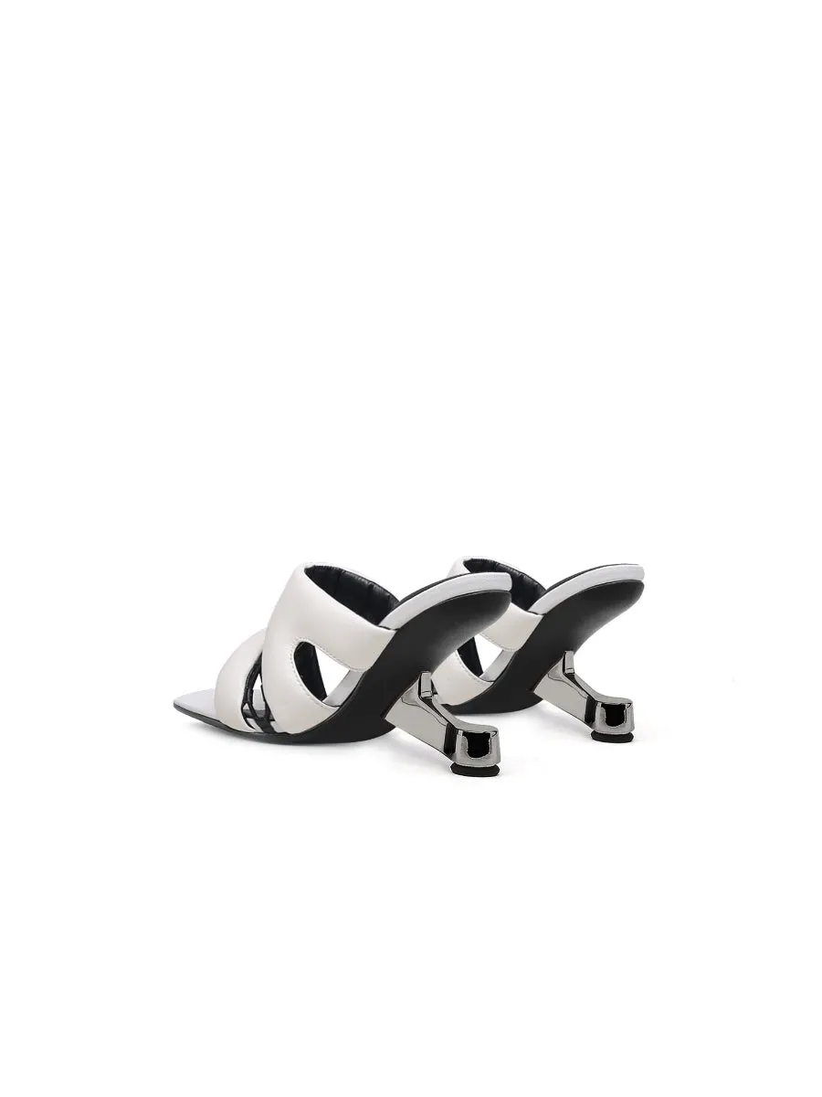 White Croissant Leather Slide