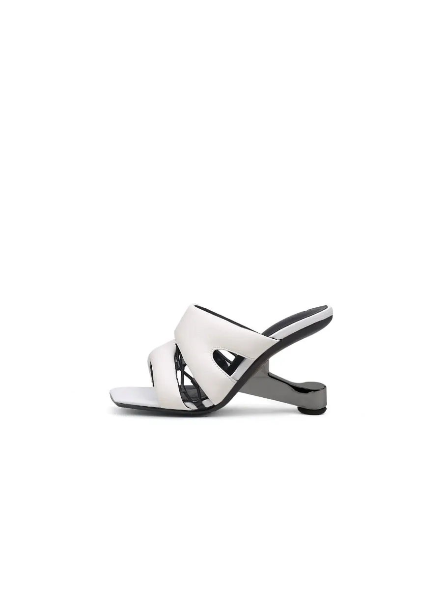 White Croissant Leather Slide