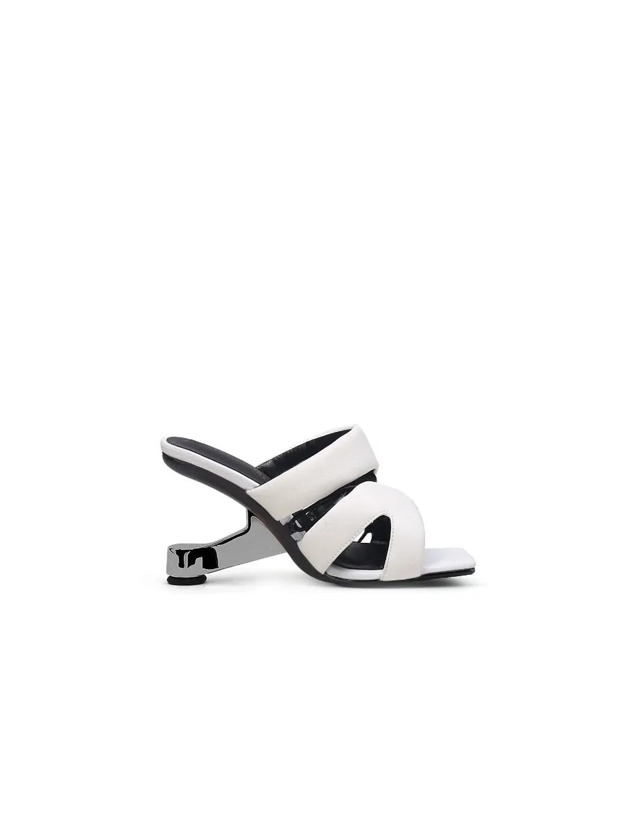 White Croissant Leather Slide