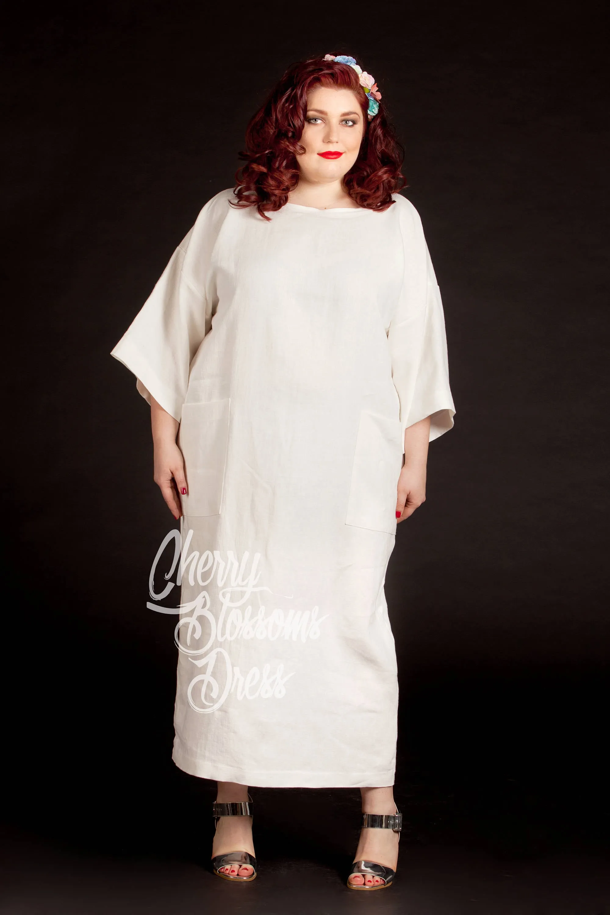 White Linen Dress, Plus Size Linen, Kimono Dress, Plus Size Wedding Dress, Pocket Dress, Loose Maxi Dress, Minimalist Clothing, Boho Dress