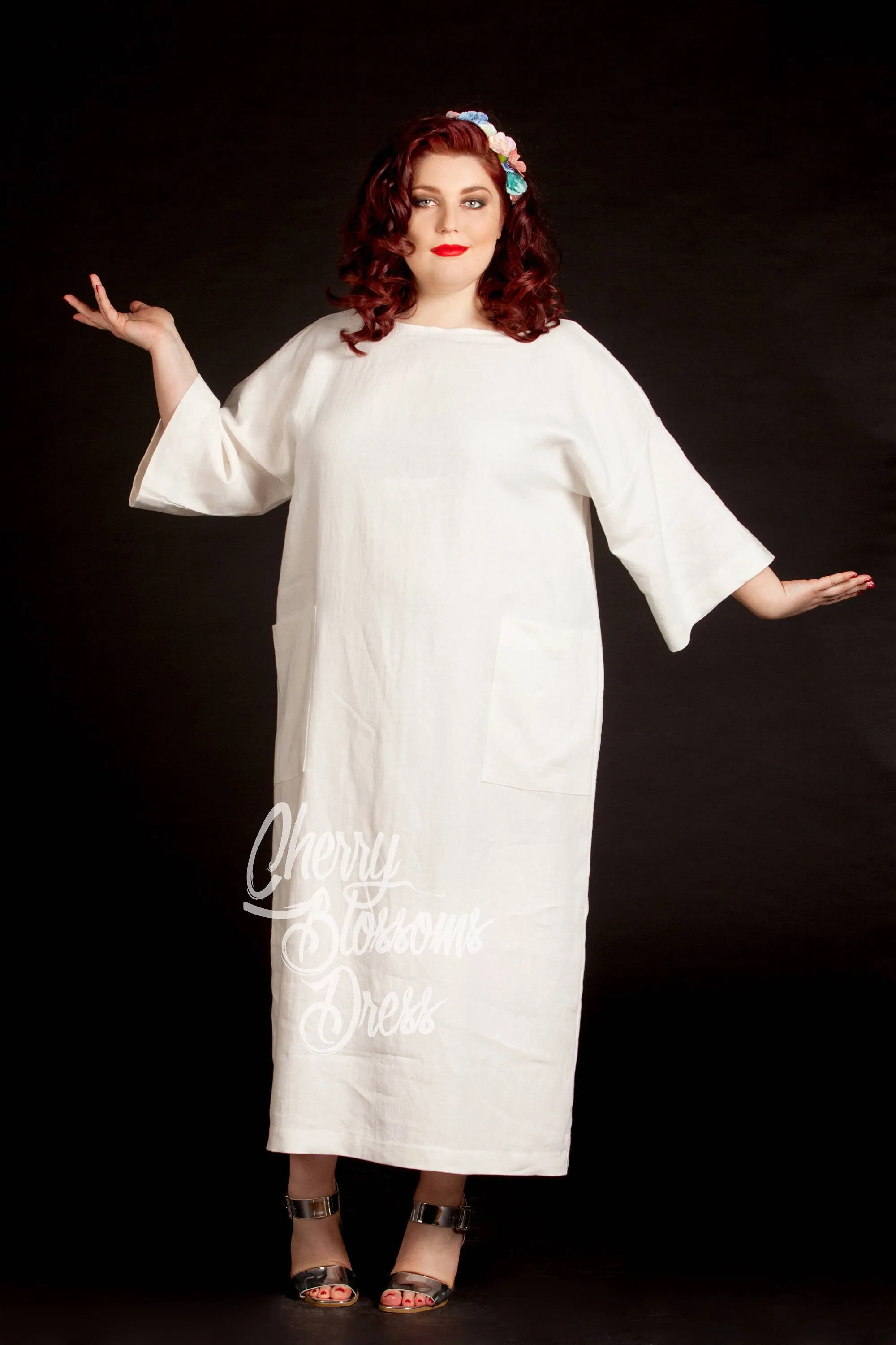 White Linen Dress, Plus Size Linen, Kimono Dress, Plus Size Wedding Dress, Pocket Dress, Loose Maxi Dress, Minimalist Clothing, Boho Dress
