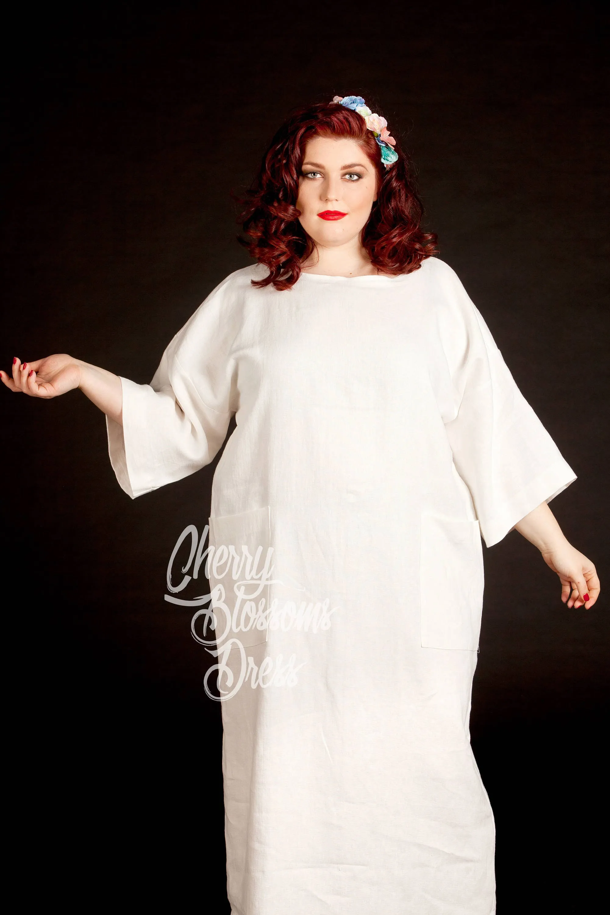 White Linen Dress, Plus Size Linen, Kimono Dress, Plus Size Wedding Dress, Pocket Dress, Loose Maxi Dress, Minimalist Clothing, Boho Dress