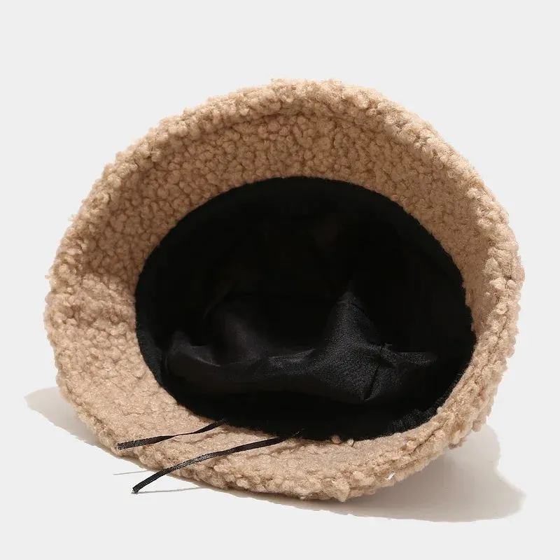Winter Warm Lamb Velvet Bucket Hat for Women - Outdoor Panama Fisherman Cap
