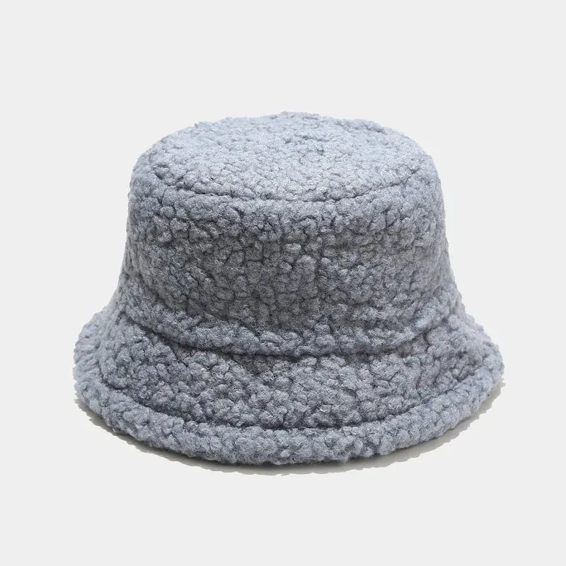 Winter Warm Lamb Velvet Bucket Hat for Women - Outdoor Panama Fisherman Cap