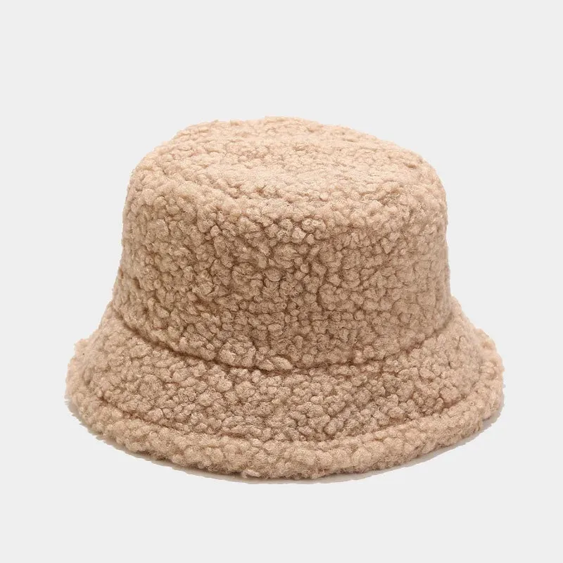 Winter Warm Lamb Velvet Bucket Hat for Women - Outdoor Panama Fisherman Cap