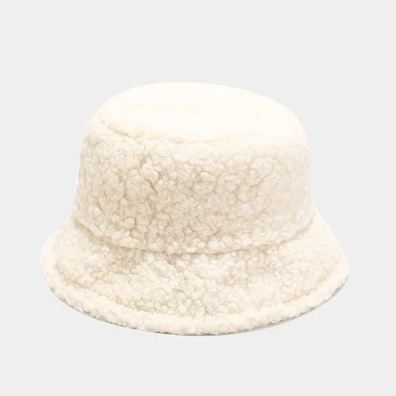 Winter Warm Lamb Velvet Bucket Hat for Women - Outdoor Panama Fisherman Cap