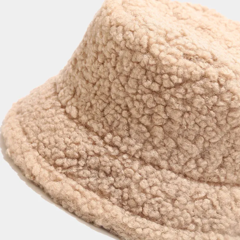 Winter Warm Lamb Velvet Bucket Hat for Women - Outdoor Panama Fisherman Cap