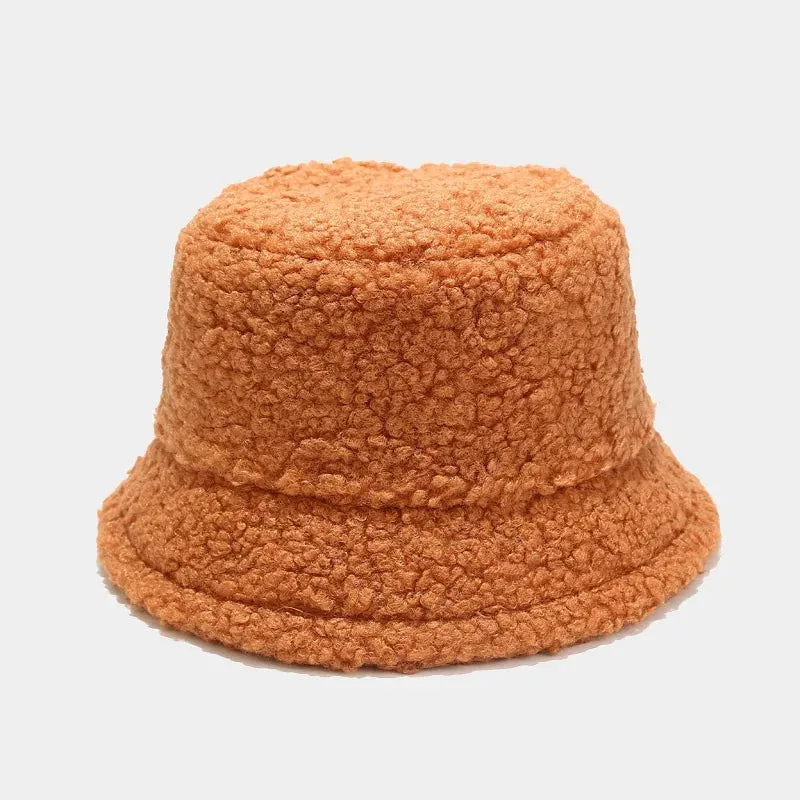Winter Warm Lamb Velvet Bucket Hat for Women - Outdoor Panama Fisherman Cap