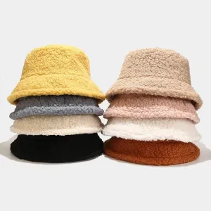 Winter Warm Lamb Velvet Bucket Hat for Women - Outdoor Panama Fisherman Cap