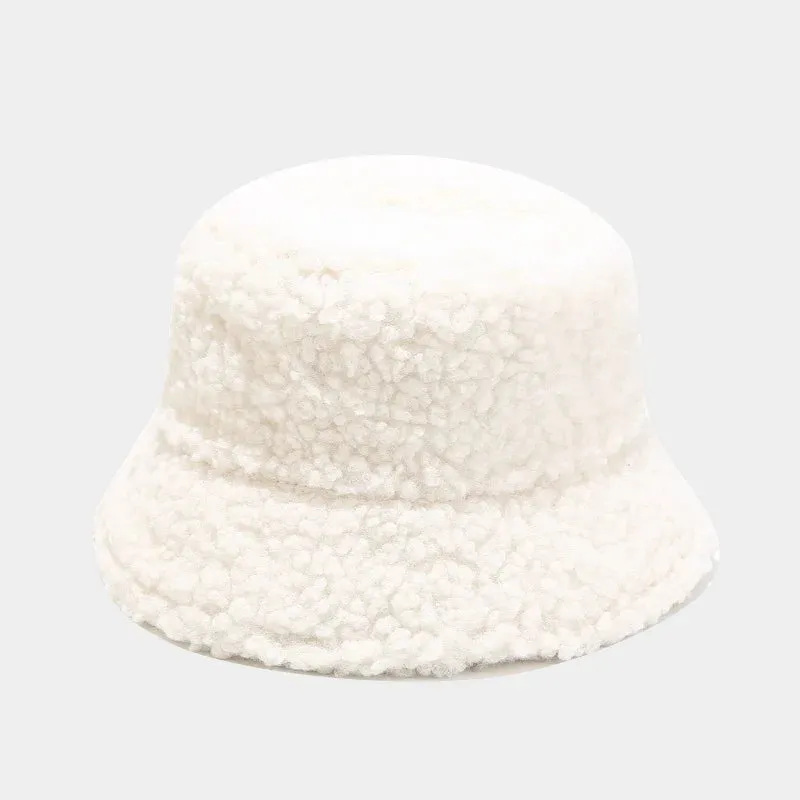 Winter Warm Lamb Velvet Bucket Hat for Women - Outdoor Panama Fisherman Cap