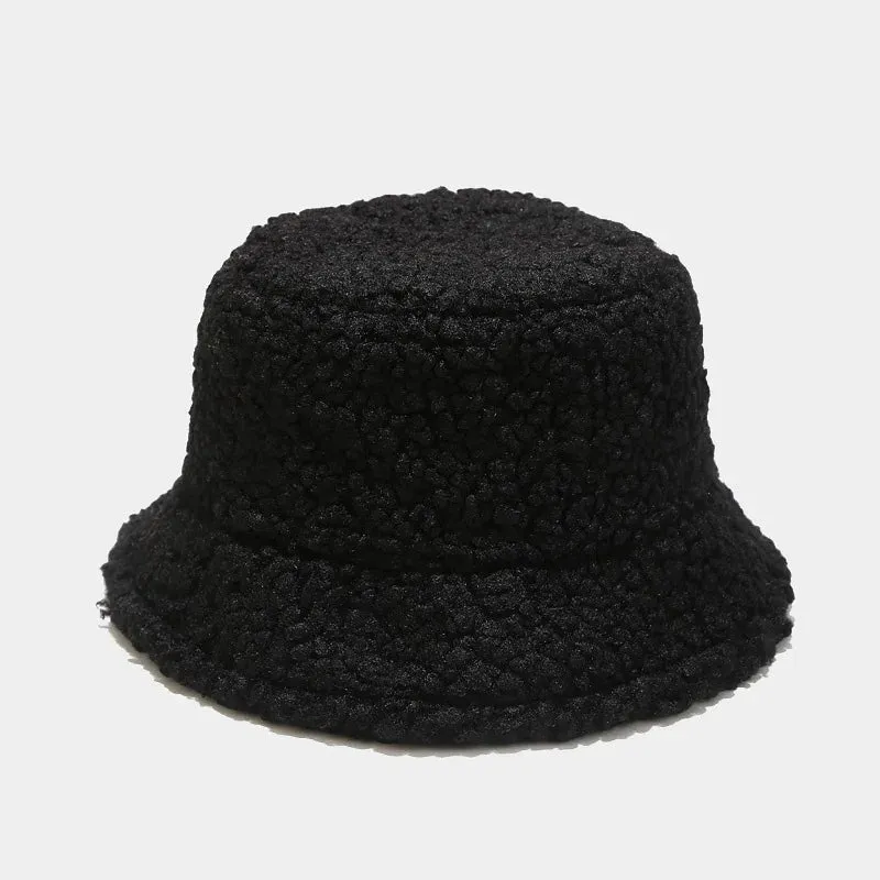 Winter Warm Lamb Velvet Bucket Hat for Women - Outdoor Panama Fisherman Cap