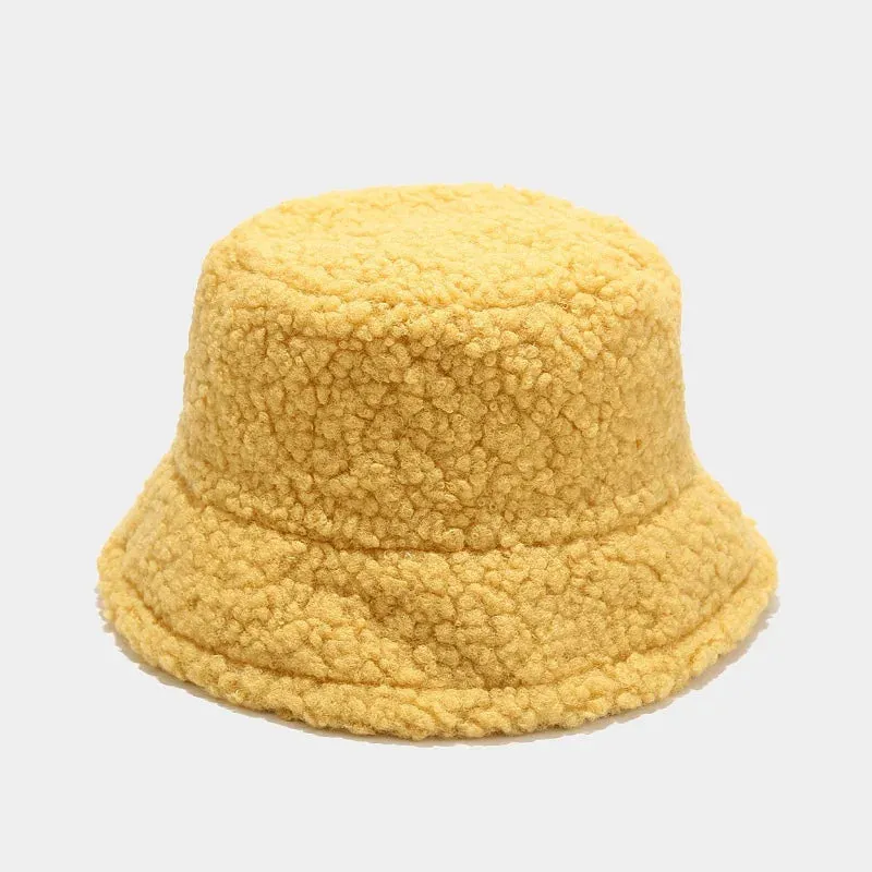 Winter Warm Lamb Velvet Bucket Hat for Women - Outdoor Panama Fisherman Cap