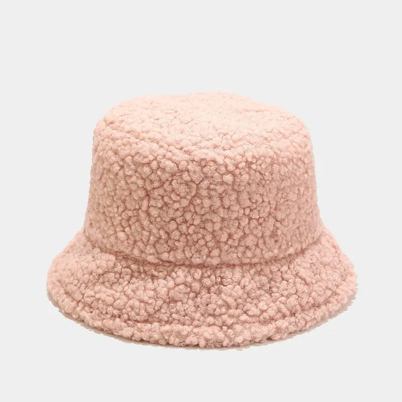 Winter Warm Lamb Velvet Bucket Hat for Women - Outdoor Panama Fisherman Cap
