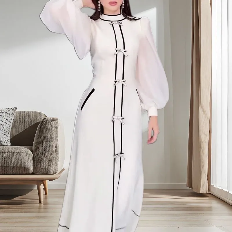Women’s Temperament Half-turtleneck Maxi Dress with Pockets