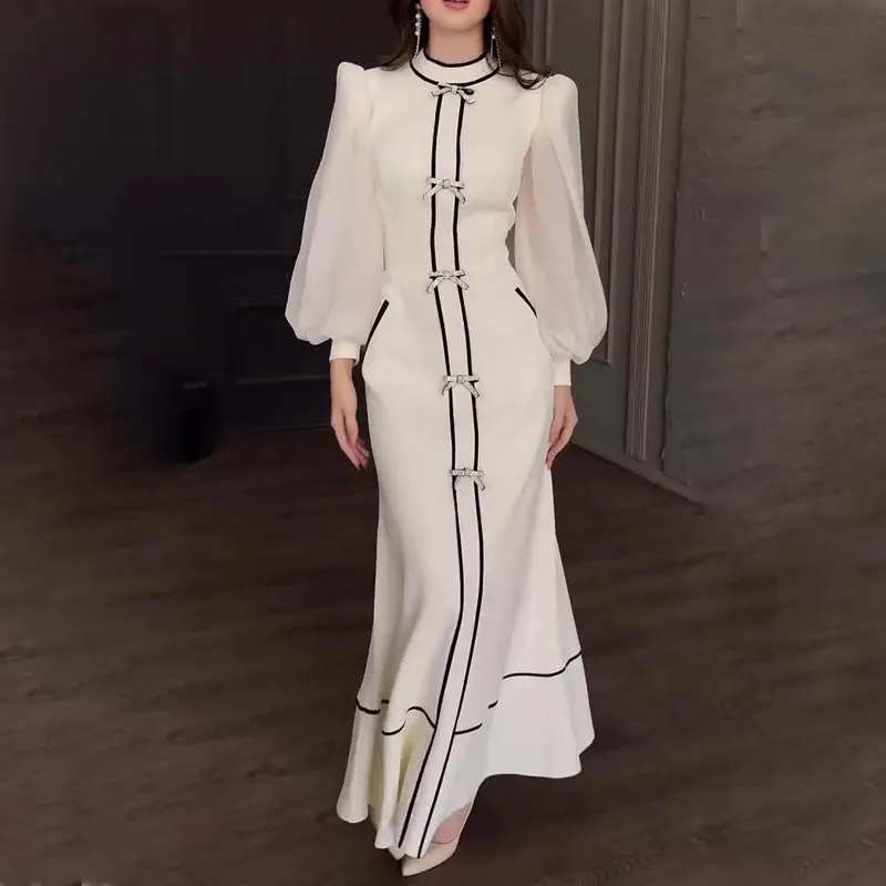 Women’s Temperament Half-turtleneck Maxi Dress with Pockets