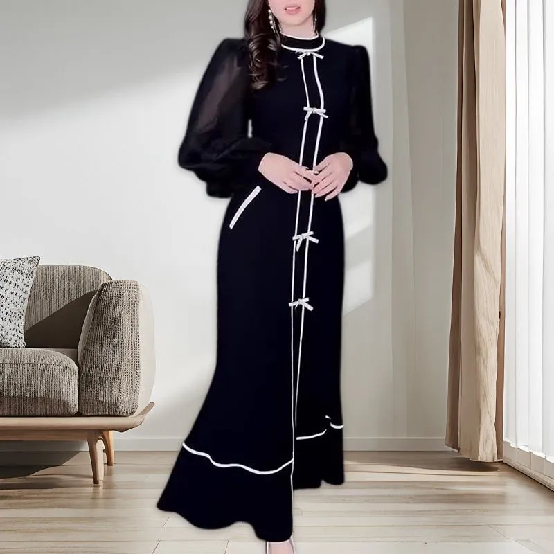 Women’s Temperament Half-turtleneck Maxi Dress with Pockets