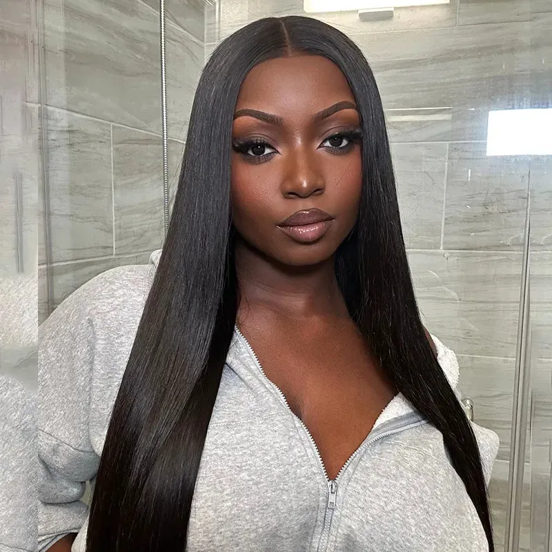 Yaki Straight Invisi Strap 360 Skin Lace Frontal Glueless Lay Flat Pre Cut Lace Human Hair Wig