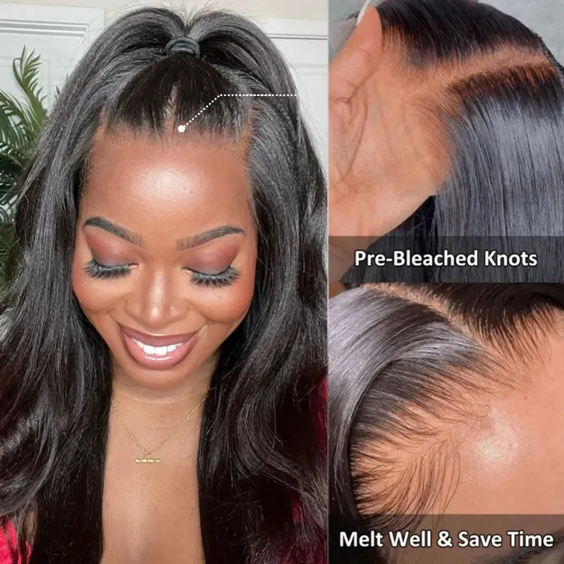 Yaki Straight Invisi Strap 360 Skin Lace Frontal Glueless Lay Flat Pre Cut Lace Human Hair Wig