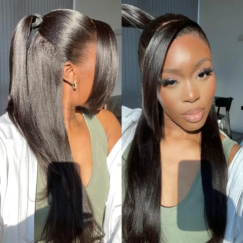 Yaki Straight Invisi Strap 360 Skin Lace Frontal Glueless Lay Flat Pre Cut Lace Human Hair Wig