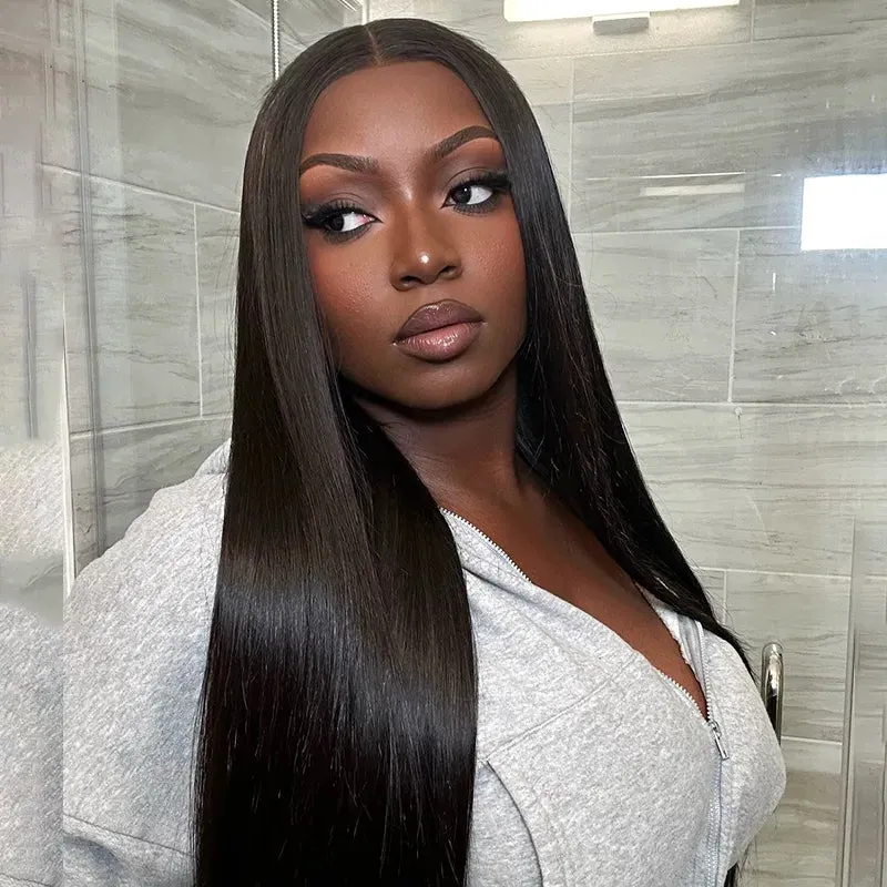 Yaki Straight Invisi Strap 360 Skin Lace Frontal Glueless Lay Flat Pre Cut Lace Human Hair Wig